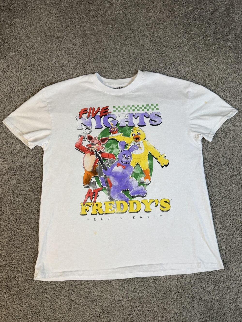 Five Nights At Freddy's Shirt Mens XL White Freddy Bonnie Chica Foxy Graphic